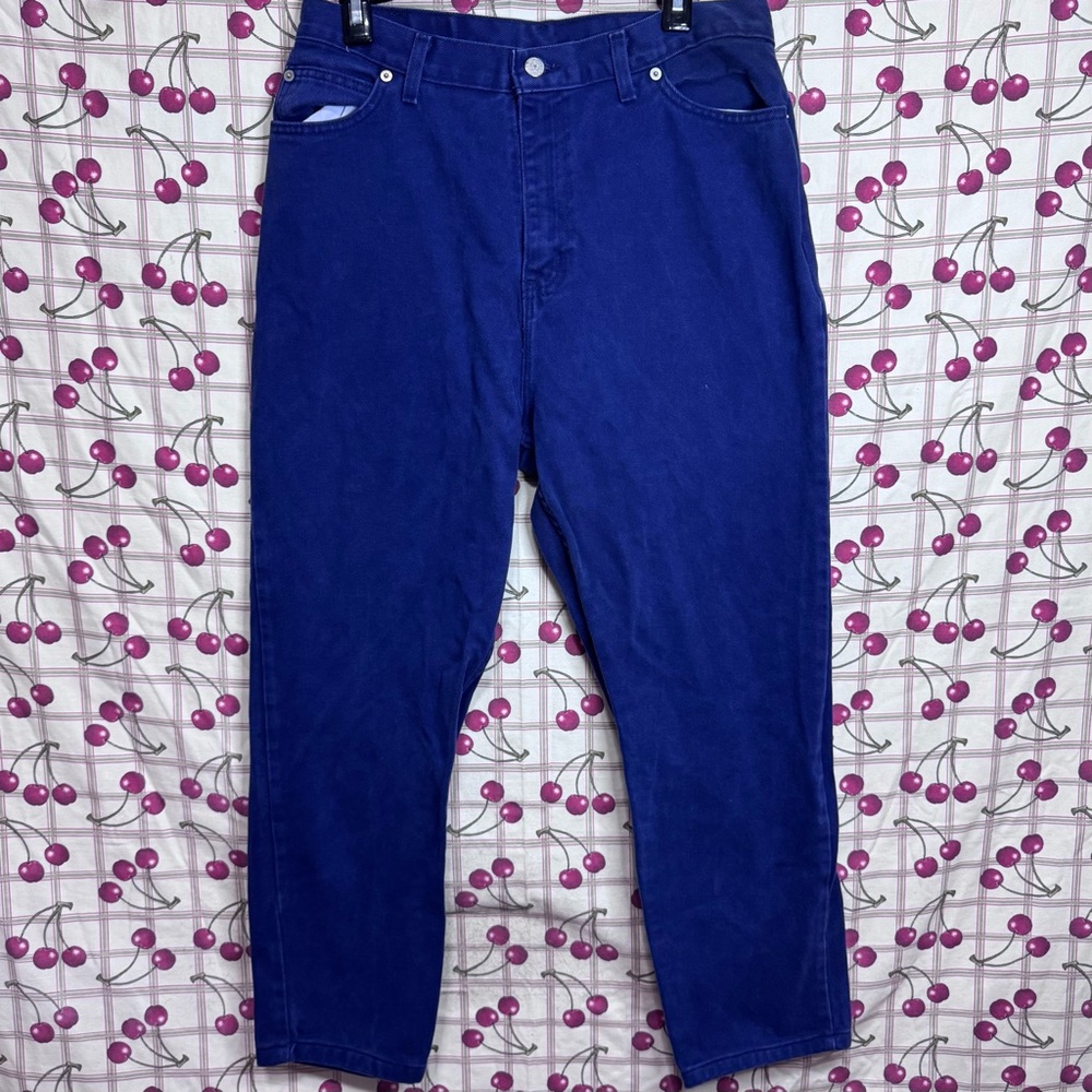 Women's Vintage Faded Glory Deep Blue Straight Leg High Waist Petite Mom Jeans